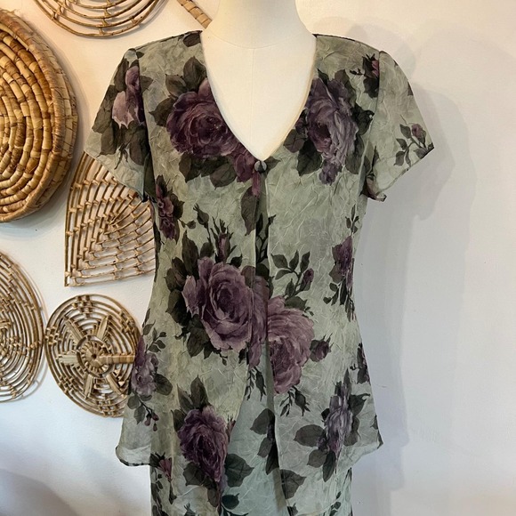 Vintage Jessica Howard Rose Floral Midi Dress 90s Grunge Goth Garden M - Picture 3 of 9